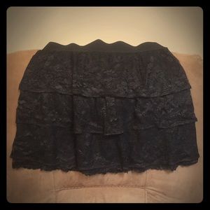 Stretch waist black lace skirt